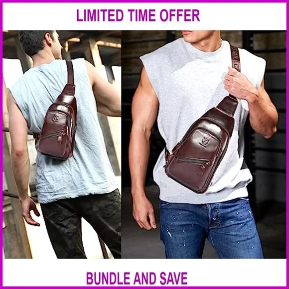 Genuine Leather Sling Backpack with USB Charging Port for Travel Hiking